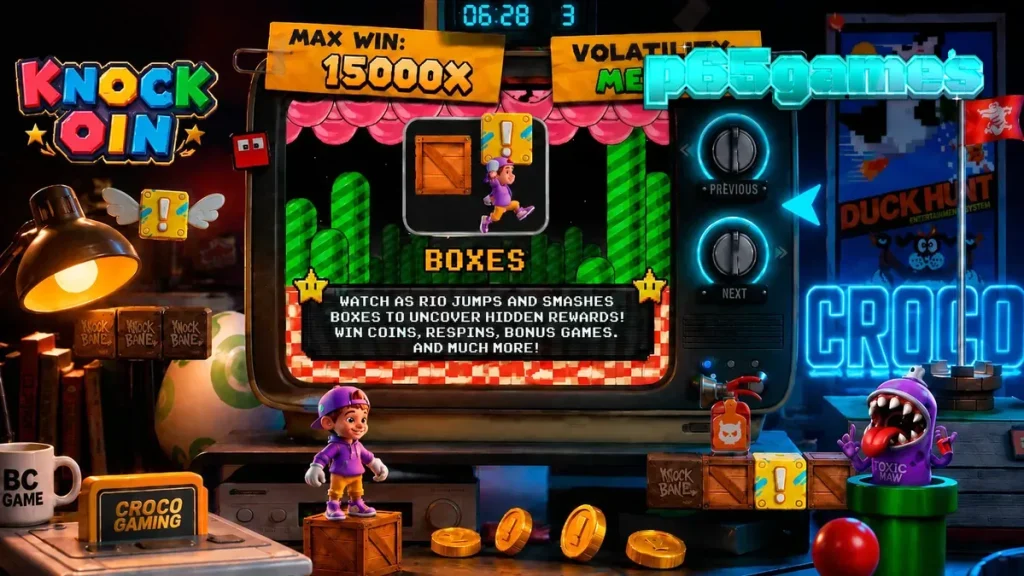 Tampilan visual retro karakter Rio dalam slot KNOCKOIN