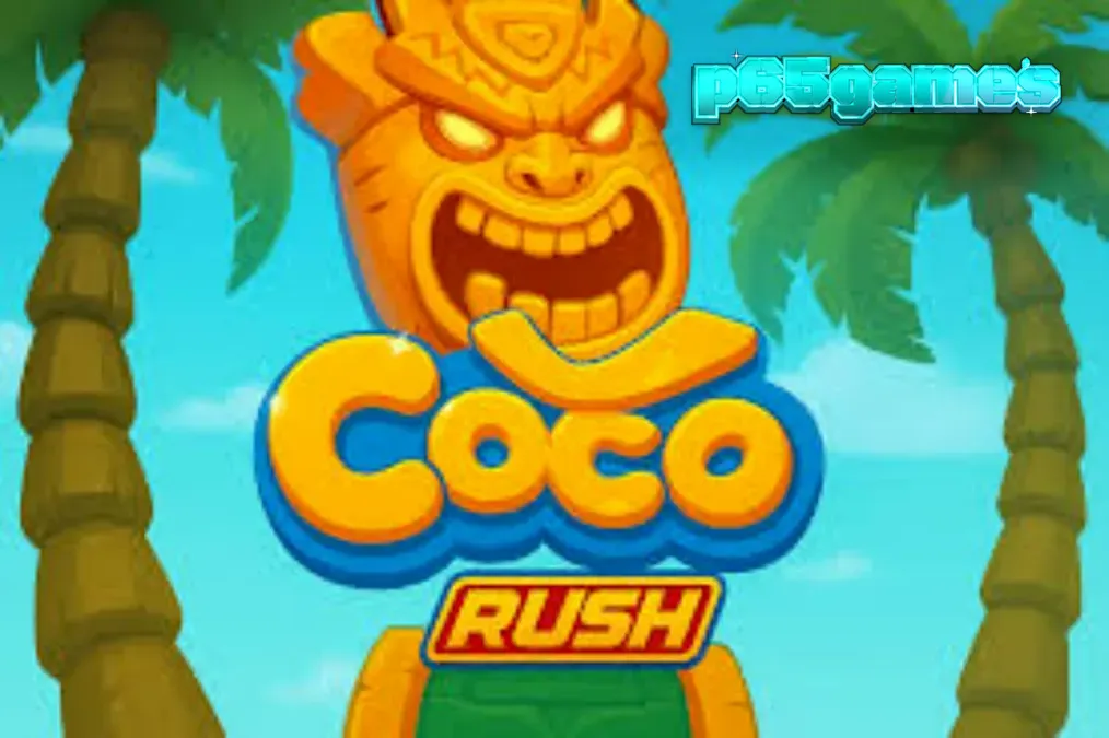 Tampilan antarmuka slot Coco Rush pada perangkat seluler dengan latar belakang pulau tropis.